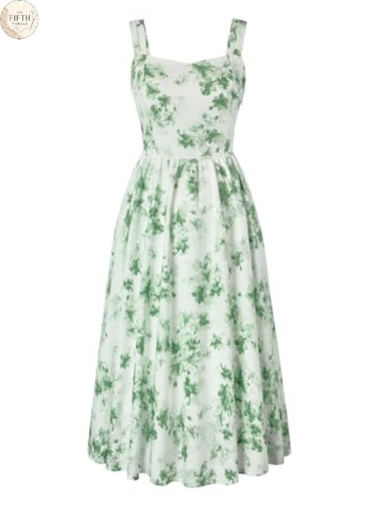 Dresses & Skirts - Vintage A Line Midi Dress Floral Sweetheart Ruched Strap Sundress